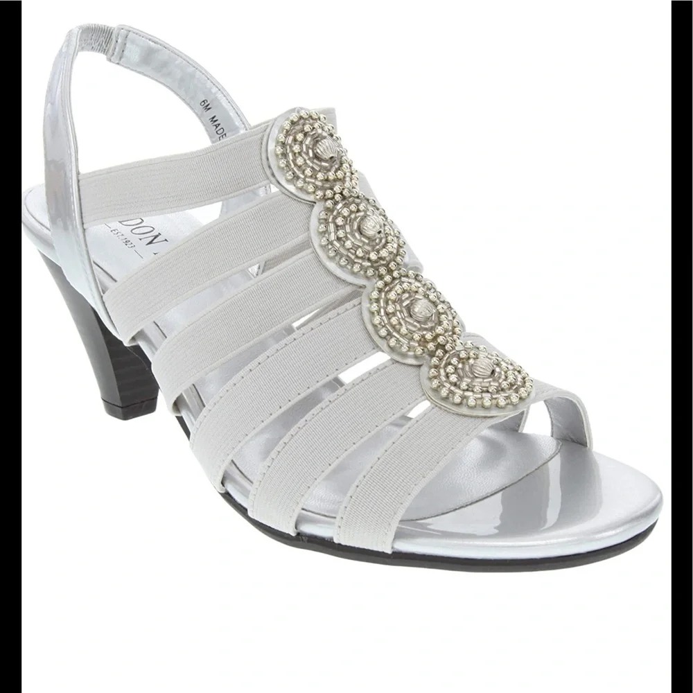London Fog Nanci Silver Stretch Heeled Sandal NWT